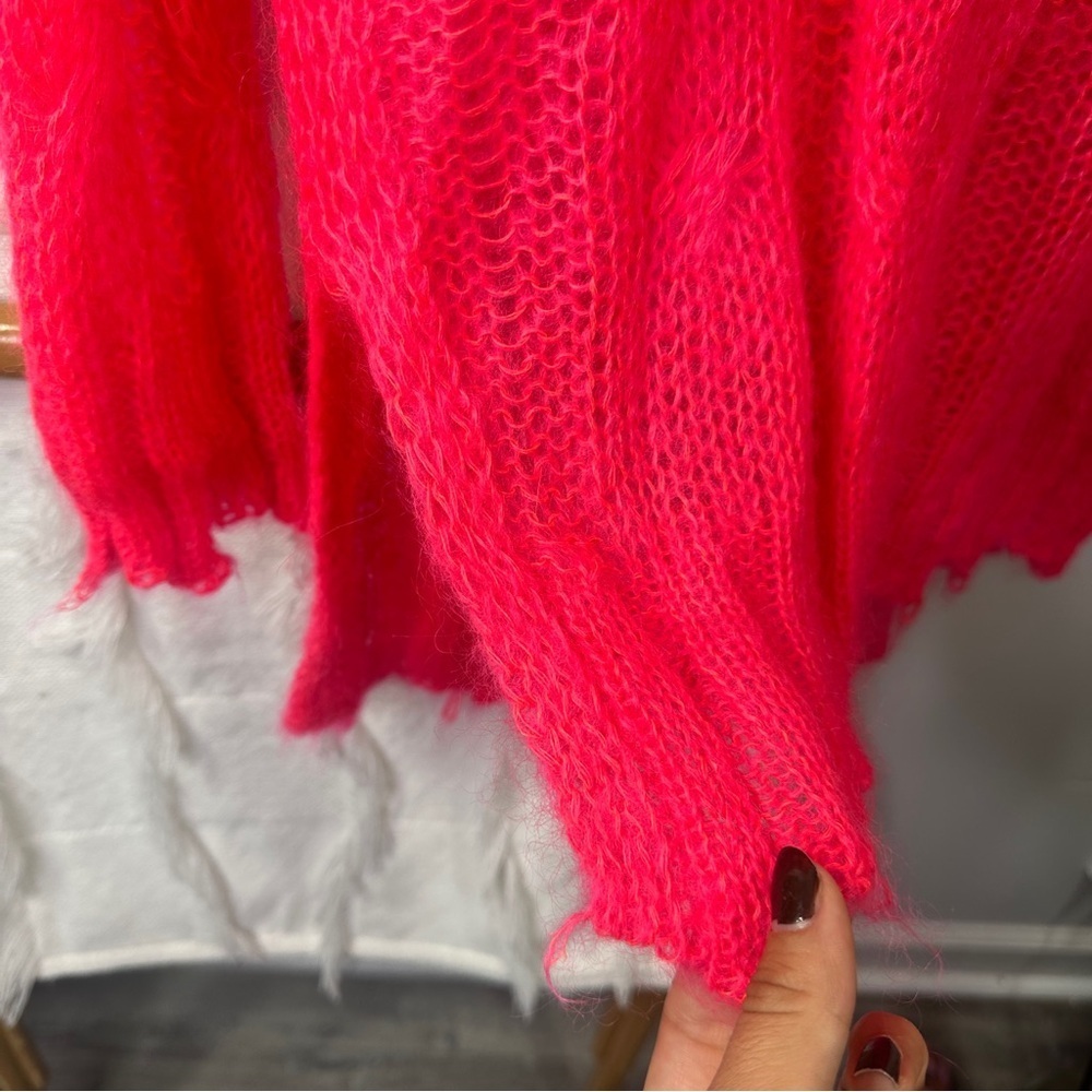 NWOT Anthropologie Hot Pink Distressed Sweater sz S - Picture 9 of 9